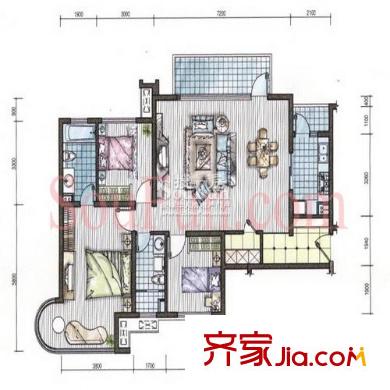 萬(wàn)科光明城市戶(hù)型圖戶(hù)型圖 3室 3室2廳2衛(wèi)1廚