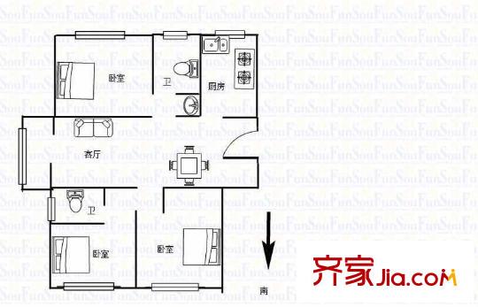 江雁依山郡花園戶型圖戶型圖 3室 3室2廳2衛(wèi)