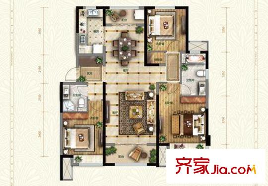 湖濱世紀(jì)花園戶型圖戶型圖 4室 4室2廳2衛(wèi)1廚