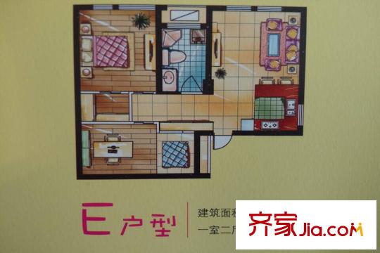金城麗景戶型圖三期1棟標(biāo)準(zhǔn)層E戶型 1室2廳1衛(wèi)1廚