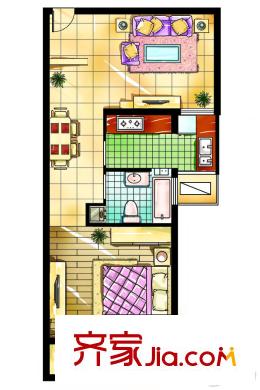金城麗景戶型圖三期標(biāo)準(zhǔn)層C戶型 1室2廳1衛(wèi)1廚