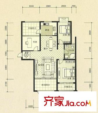 金城麗景戶型圖戶型圖 3室 3室1廳1衛(wèi)1廚