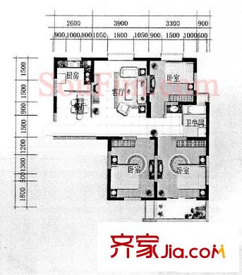 高新花苑戶型圖戶型圖  3室 3室2廳1衛(wèi)1廚