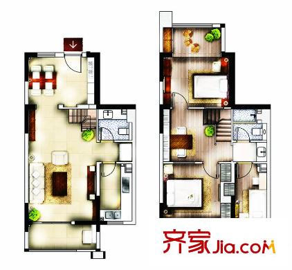 金基匯錦國際戶型圖二期03幢標(biāo)準(zhǔn)層C4挑高戶型 3室2廳2衛(wèi)1廚