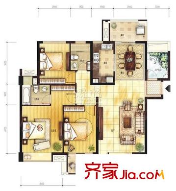 金基匯錦國(guó)際戶型圖06棟A2戶型 3室2廳2衛(wèi)1廚