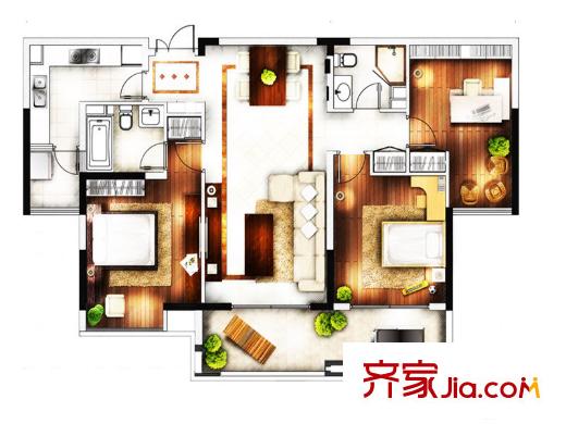 金基匯錦國(guó)際戶型圖二期2#、4#標(biāo)準(zhǔn)層A2戶型 3室2廳2衛(wèi)1廚