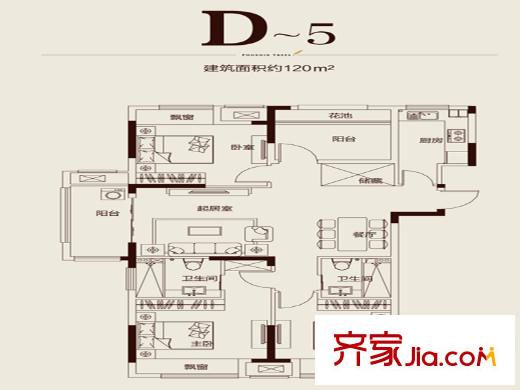 保利梧桐語戶型圖一期16號(hào)樓標(biāo)準(zhǔn)層D5戶型 3室1廳2衛(wèi)1廚