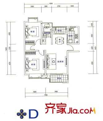 東方龍湖灣戶型圖戶型圖 2室 2室2廳1衛(wèi)1廚