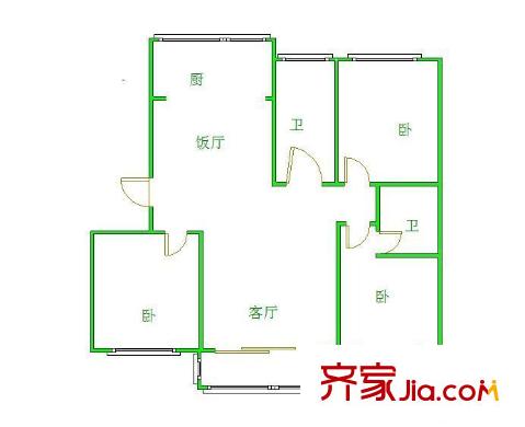 御水灣花園戶型圖戶型圖 3室 3室2廳2衛(wèi)1廚
