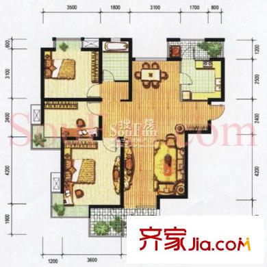 華匯康城戶型圖戶型圖 3室 3室2廳1衛(wèi)1廚