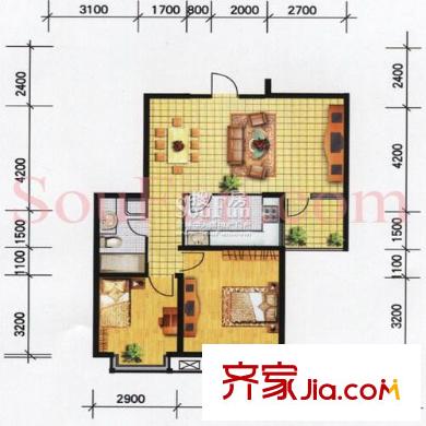 華匯康城戶型圖戶型圖 2室 2室2廳1衛(wèi)1廚