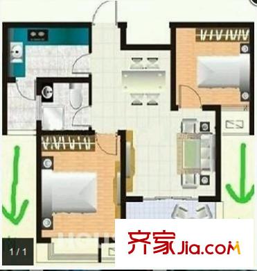 天潤城十四街區(qū)戶型圖戶型圖 2室 2室2廳1衛(wèi)1廚
