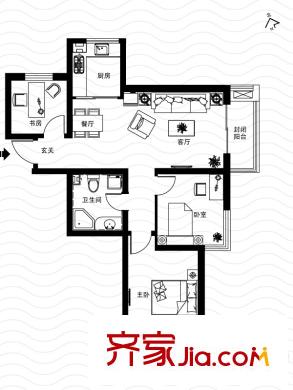 西海景苑2-11號樓L戶型 3室2廳1衛(wèi)1廚