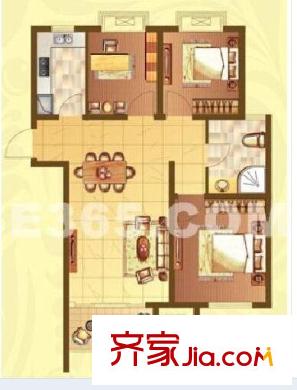 天潤城十二街區(qū)戶型圖戶型圖 3室 3室1廳1衛(wèi)1廚