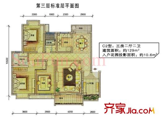 天元吉第城戶型圖戶型圖 3室 3室2廳2衛(wèi)1廚