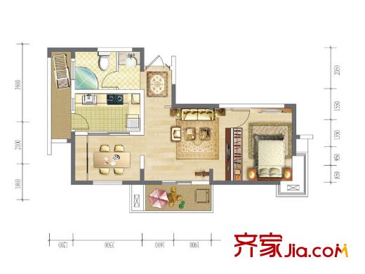 高爾夫國際花園二期6棟標(biāo)準(zhǔn)層C戶型 1室2廳1衛(wèi)1廚