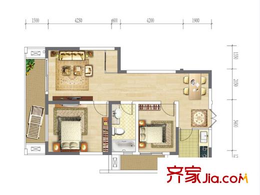 高爾夫國際花園二期6棟標(biāo)準(zhǔn)層D戶型 2室2廳1衛(wèi)1廚