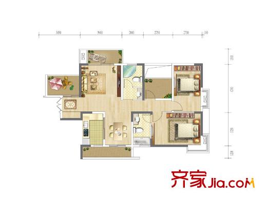 高爾夫國際花園二期6棟標(biāo)準(zhǔn)層B戶型 2室2廳2衛(wèi)1廚