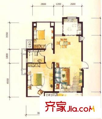 天華綠谷莊園戶型圖二期01、03、28#1-6層G3a戶型圖 2室2廳1衛(wèi)1廚