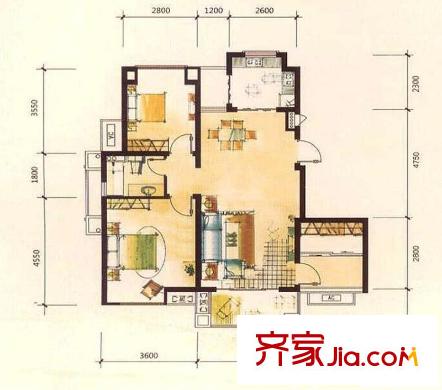 天華綠谷莊園戶型圖二期01、03、28#1-6層G2a戶型圖 2室2廳1衛(wèi)1廚
