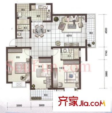百家湖花園倫敦城戶型圖戶型圖 3室  3室2廳1衛(wèi)1廚