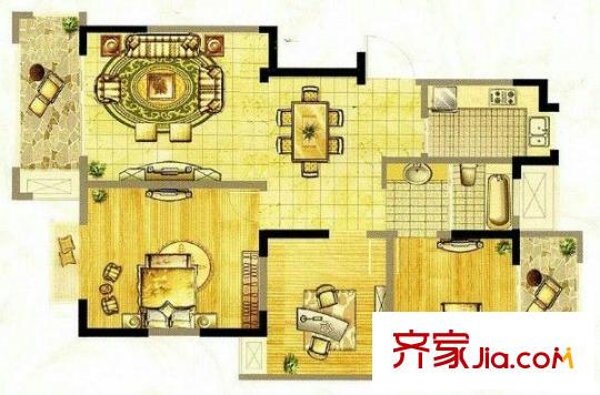 大地伊特花園戶型圖戶型圖 3室 3室2廳1衛(wèi)1廚