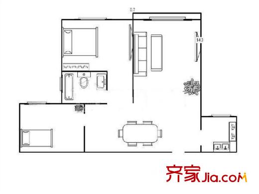藍(lán)岸親水灣花園戶型圖戶型圖 2室 2室1廳1衛(wèi)1廚