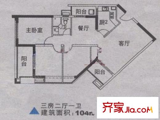 百家湖國(guó)際花園戶型圖戶型圖 3室 3室2廳1衛(wèi)1廚