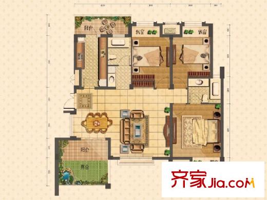 大華錦繡華城香鳶美頌花園洋房G戶(hù)型 3室2廳2衛(wèi)1廚