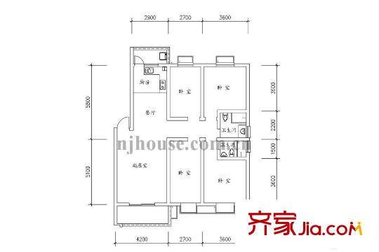 大華錦繡華城臨江苑07幢標(biāo)準(zhǔn)層C5戶(hù)型 3室2廳1衛(wèi)1廚