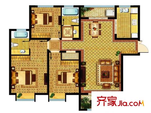 旭日愛上城1-4區(qū)戶型圖戶型圖 3室 3室2廳1衛(wèi)1廚
