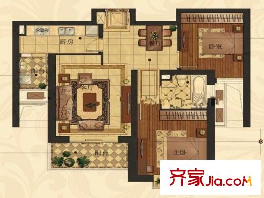 世茂濱江新城戶型圖戶型圖 2室 2室2廳1衛(wèi)1廚