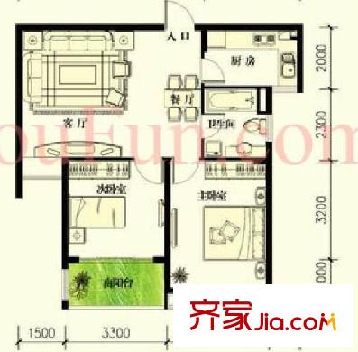 東方天郡戶型圖戶型圖 2室 2室1廳1衛(wèi)1廚