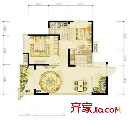 雅居樂花園戶型圖戶型圖  2室 2室2廳1衛(wèi)1廚