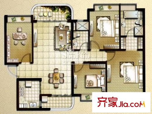 恒大綠洲戶型圖戶型圖 4室 4室2廳2衛(wèi)1廚