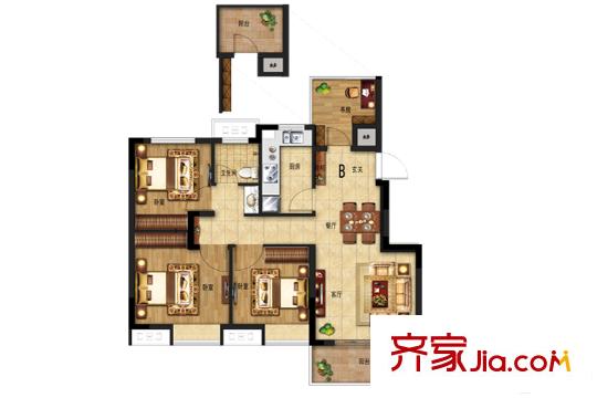 電建平方米悅府項(xiàng)目一期標(biāo)準(zhǔn)層B戶(hù)型 4室2廳1衛(wèi)1廚
