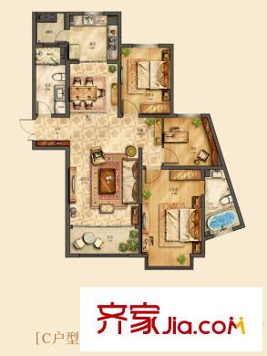 金沙灘壹號二期6#樓標(biāo)準(zhǔn)層C戶型 3室2廳2衛(wèi)1廚