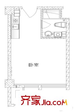 贊成領尚一期01幢標準層B1戶型 1室1廳1衛(wèi)1廚