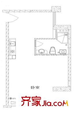 贊成領尚一期01幢標準層C戶型 1室1廳1衛(wèi)1廚