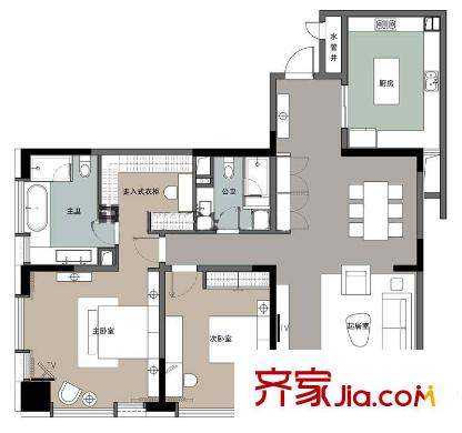 菲呢克斯國際公寓1期1幢2-23層A1戶型 2室2廳1衛(wèi)1廚
