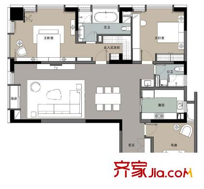 菲呢克斯國際公寓1期1幢標(biāo)準(zhǔn)層A2戶型 3室2廳1衛(wèi)1廚