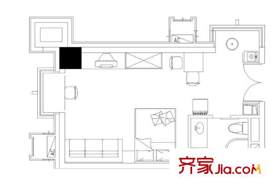 悅恒君鉑綜合樓標準層A戶型 1室1廳1衛(wèi)1廚