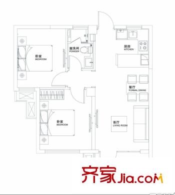 翠屏托樂嘉貴鄰居11幢標準層B戶型 2室2廳1衛(wèi)1廚