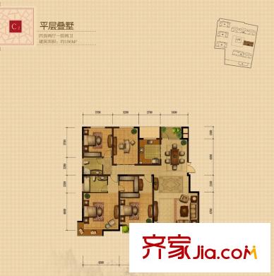 國信來鳳街1號一期03棟C2平層疊墅戶型 4室2廳2衛(wèi)1廚
