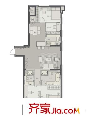 都市羲和一期B幢標準層A戶型 3室2廳2衛(wèi)1廚