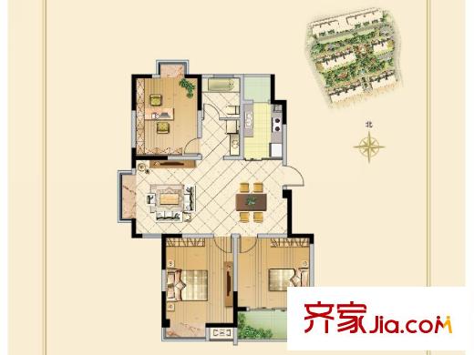 百麗明珠花園二期標準層戶型E 3室2廳1衛(wèi)1廚