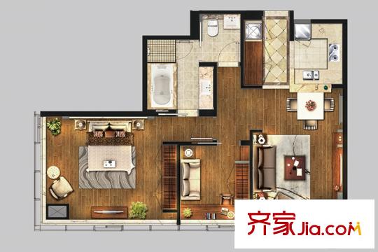 雨潤國際廣場中央公寓標(biāo)準(zhǔn)層B4戶型 2室2廳2衛(wèi)1廚