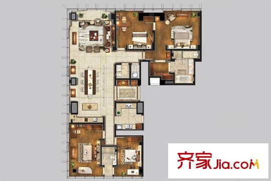 雨潤(rùn)國(guó)際廣場(chǎng)中央公寓標(biāo)準(zhǔn)層CS-2戶型 4室2廳3衛(wèi)1廚