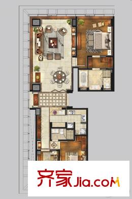 雨潤(rùn)國(guó)際廣場(chǎng)中央公寓標(biāo)準(zhǔn)層CS-1戶型 3室2廳2衛(wèi)1廚
