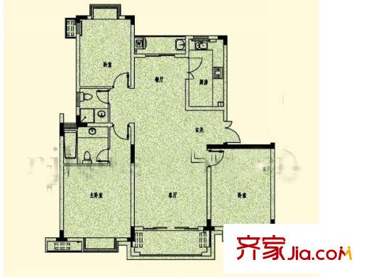 酈城御園四期100幢標(biāo)準(zhǔn)層B戶型 3室2廳1衛(wèi)1廚